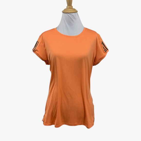 Adidas T Shirt Womens L Large Orange Grey Short Sleeve Stripe Running Workout - Picture 1 of 12